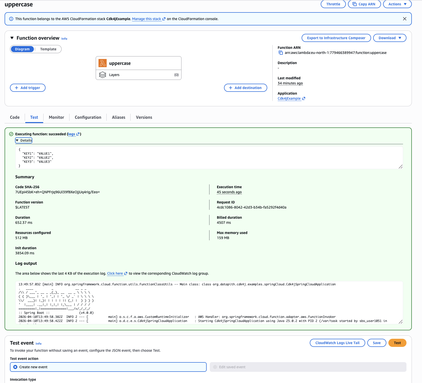 Execution results test function